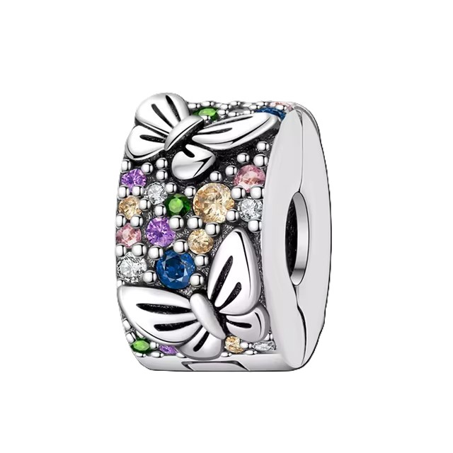 Silver Clasp 925 Sterling Silver CZ pave Clip Charms Daisy Beads Stopper Safety Chain fit Original Bangle Bracelet DIY Jewelry Clip