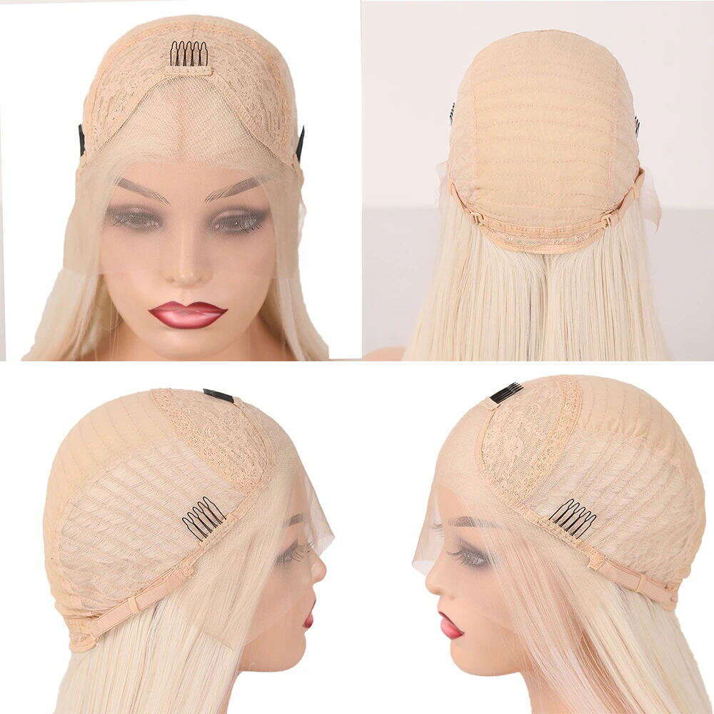 Strawberry Synthetic Hair Ash Blonde Roots Straight Lace Front Long And Natural Beautiful Everyday Wig Heat Resistant