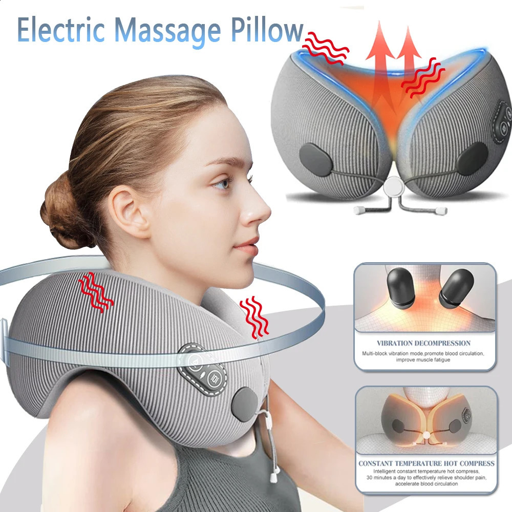 Electric neck massager U-shape memory foam massage travel neck pillow sleep aircraft pillow care 240914