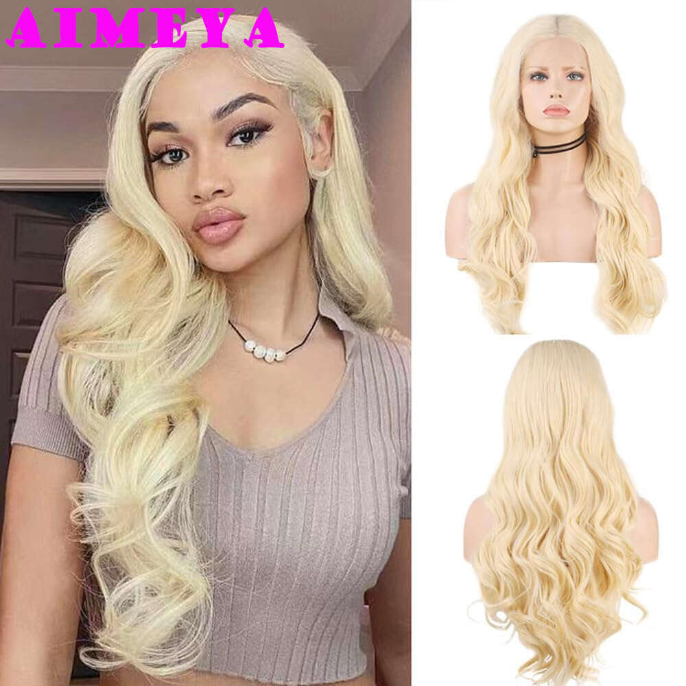 AIMEYA 613 Blonde Long Body Wave Front Synthetic Lace Wig For Women Girl Heat Resistant Hair Daily Use