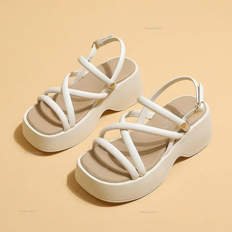 Women's Thick Soled 2024 New Summer Fashion One Line Buckle Fairy Paired With Skirt Height Sandals