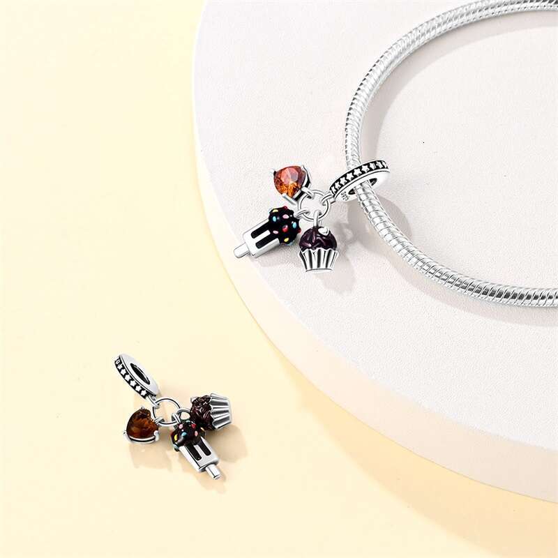 925 Sterling Silver Chocolate Pizza Cake Fries Food Charms Beads Fit Original Bracelets DIY Cute Jewelry Gifts