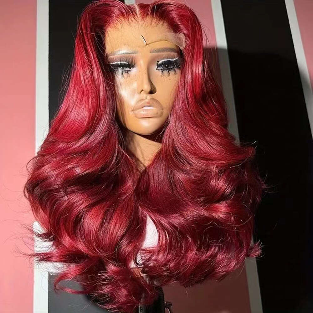 AIMEYA Red Body Wave Front Wigs For Women Heat Resistant Synthetic Hair Bury Lace Wig Daily Used Cosplay