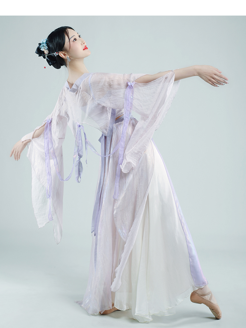 Elegant Hanfu Dance Costume for Women - Flowing Chinese Classical Dance Practice Dress with Sheer Sleeves