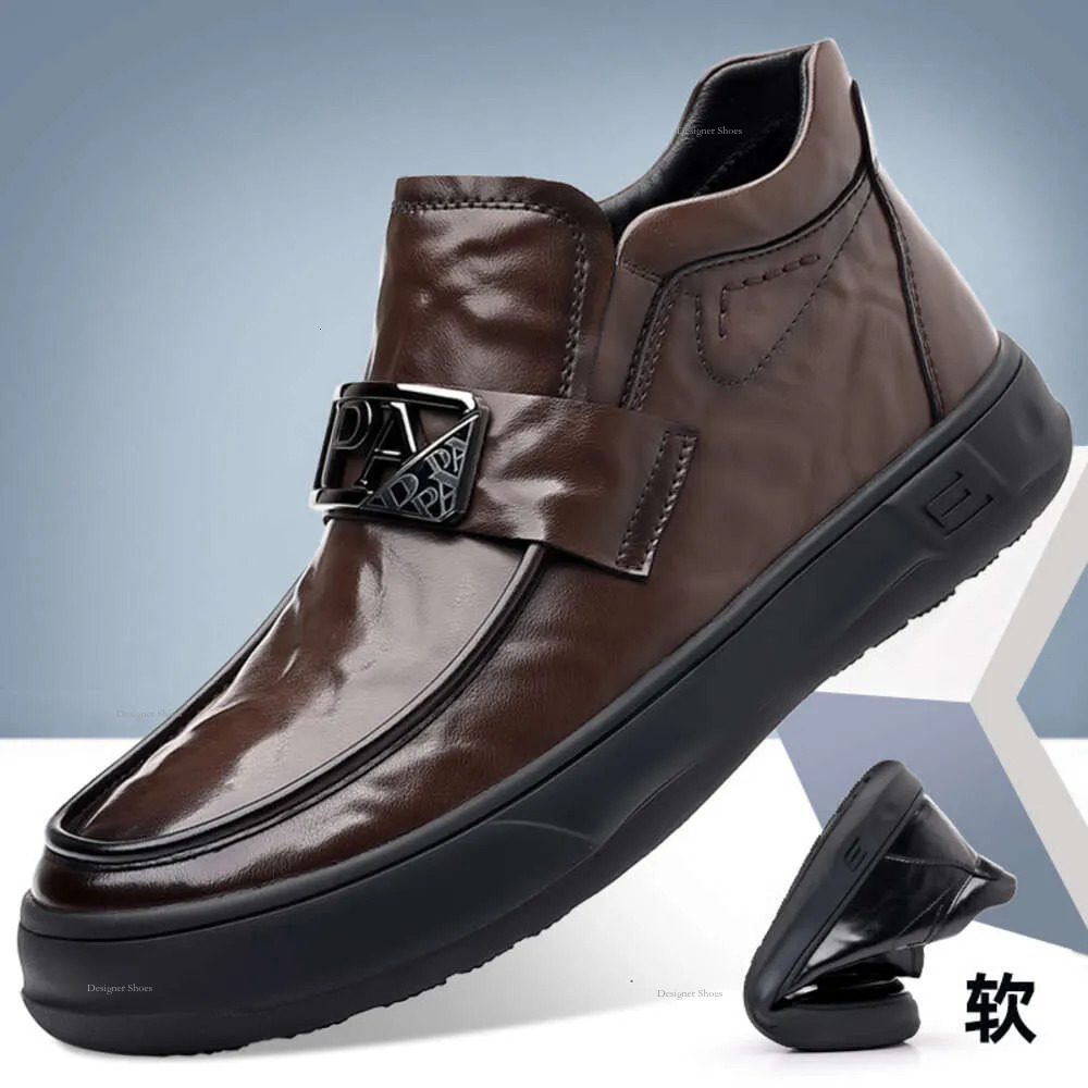 Versatile Autumn New Leather Shoes Men's Mid Top Martin Waterproof And Anti Slip Workwear Trendy Motorcycle Black Short Boots