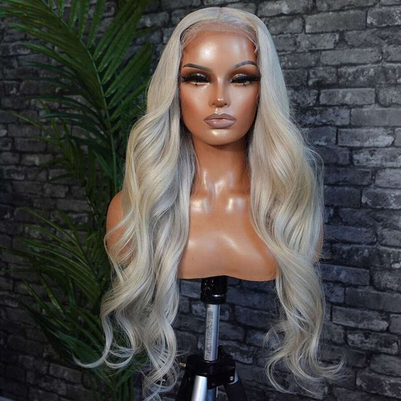 AIMEYA Ash Blonde Lace Front Light Sier Long Natural Wave Synthetic Hair Wigs For Women Heat Resistant Daily Use Wig