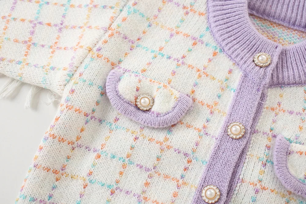 Girls ed Knitting Clothes Sets Girl Fall Winter Children Suits for 1-8Ys Kids 2Pcs Outfits Birthday Fashion Tweed Sets 240913