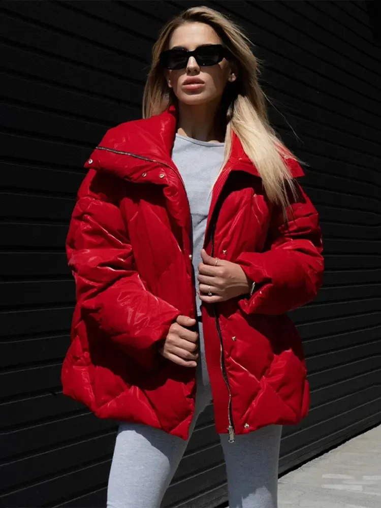 Women Solid Capless Single-breasted Padded Cotton Coat Fashion Zipper Quilted Warm Soft Loose Elastic Short Jackets 240914