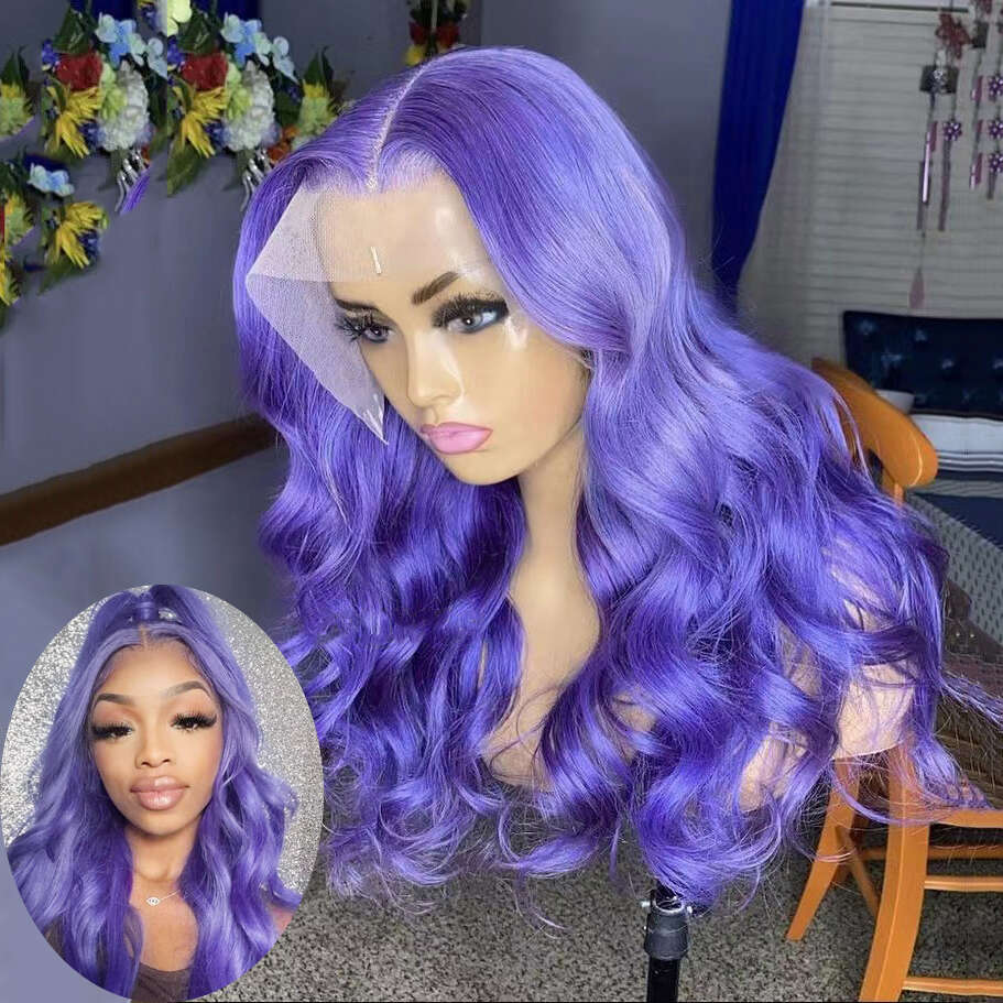 AIMEYA Dark Lavender Long Body Wave Purple Front Wigs For Fashion Women Heat Resistant Synthetic Lace Wig Daily Use