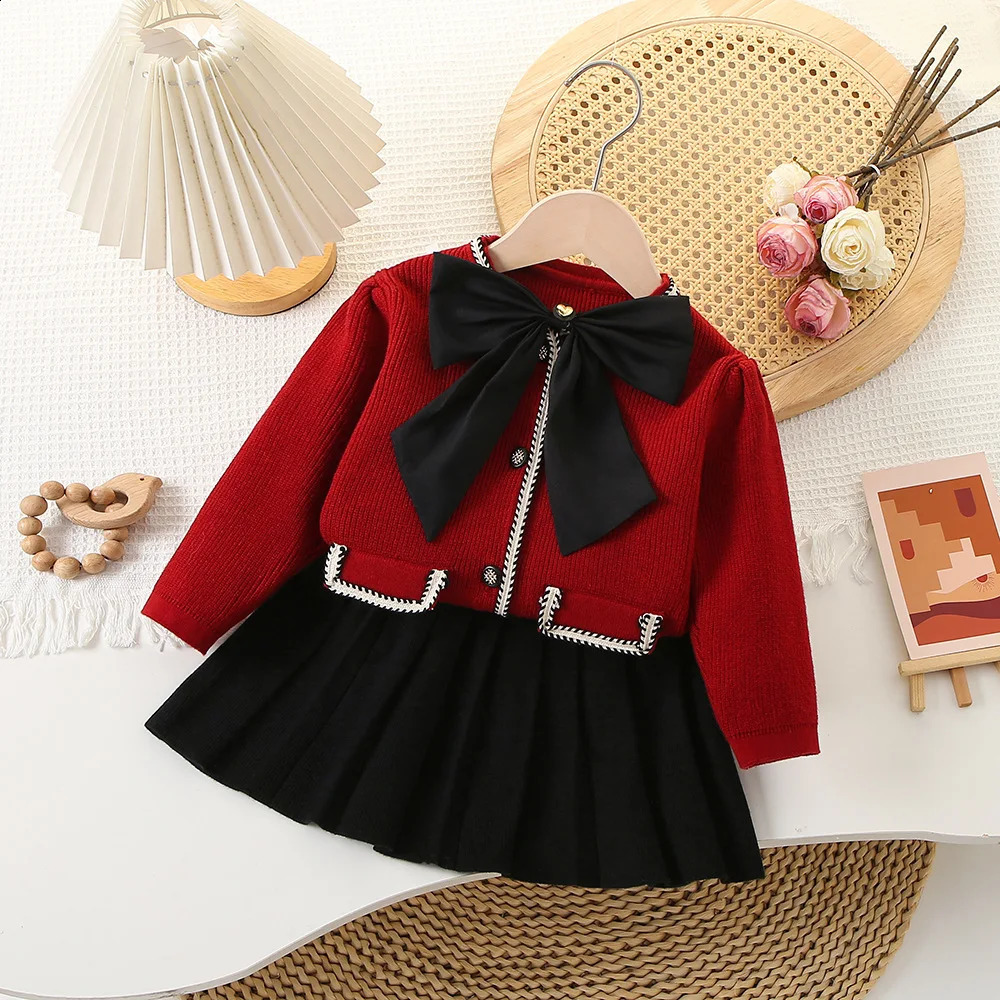 ed 2Pcs Tweed Clothes Sets Girl Fashion Fall Winter Children Suits for 1-8Ys Elegant Knitting Kids Princess Outfit 240913