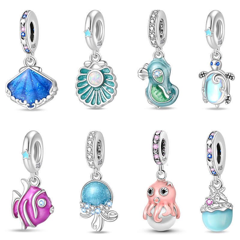 Summer 925 Sterling Silver Octopus Tortoise Luminous Seaworld Charms Beads Fit Original Bracelets DIY Jewelry
