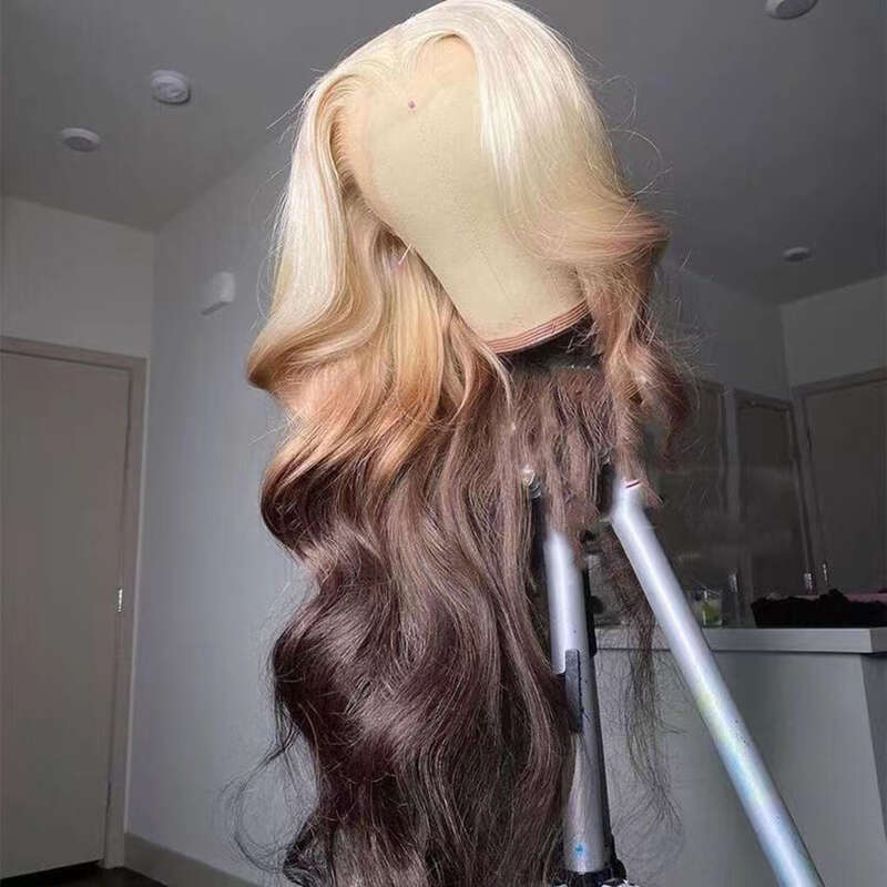 AIMEYA Ombre Color Front For Women Silky Long Body Wave Synthetic Lace Hair Daily Use Fashion Wig