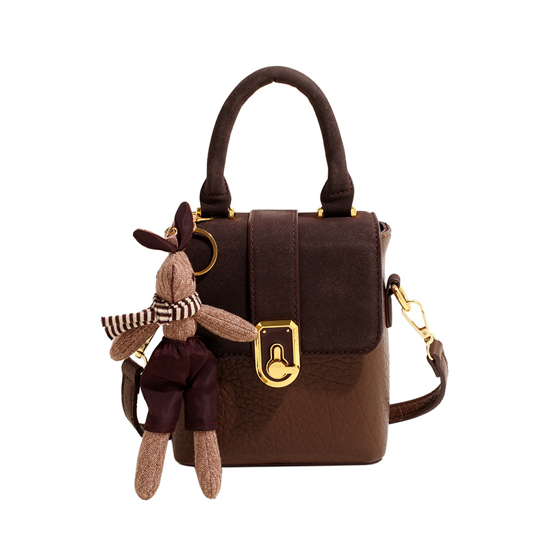 Retro Mini Handbag For Women Trendy PU TLXT Leather Square Purse Bag Colorblock Crossbody Mobile Phone Bag
