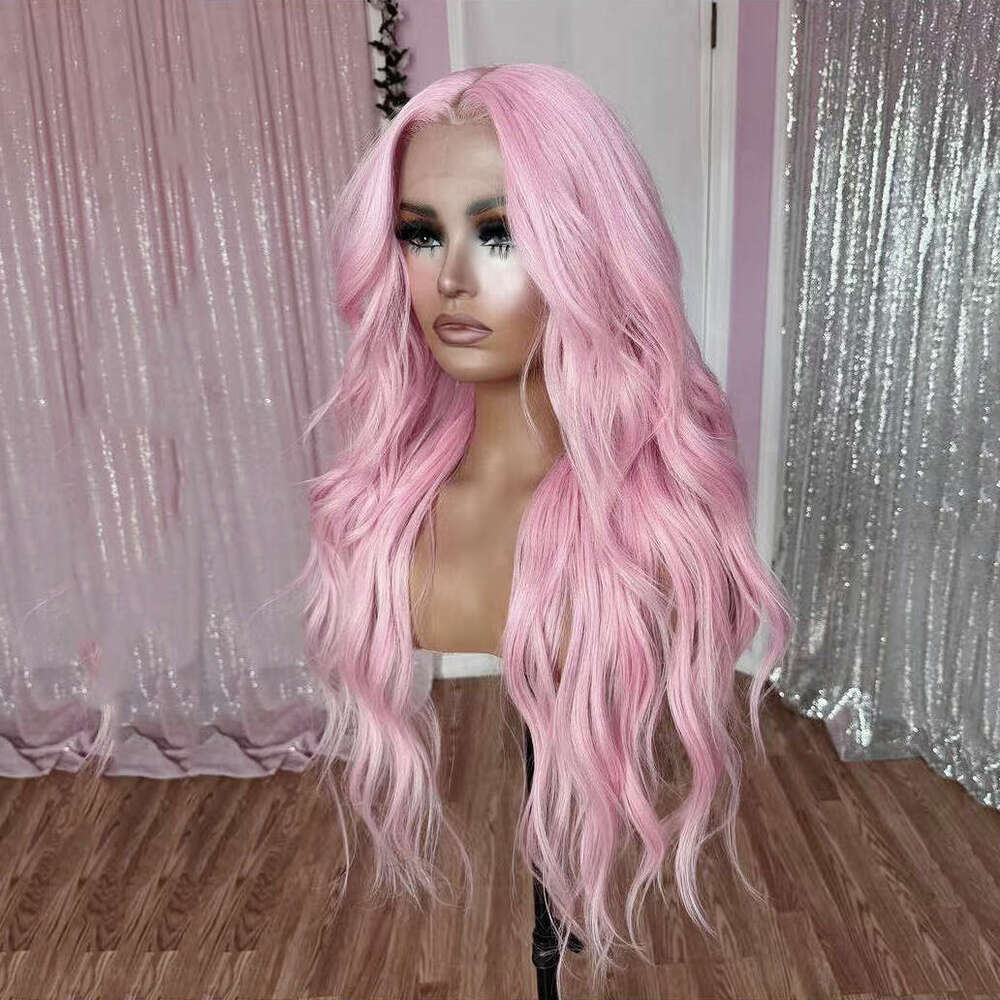 AIMEYA Long Wave Lace Front Wig Heat Resistant Synthetic Hair Daily Use Pink Wigs Natural Haire