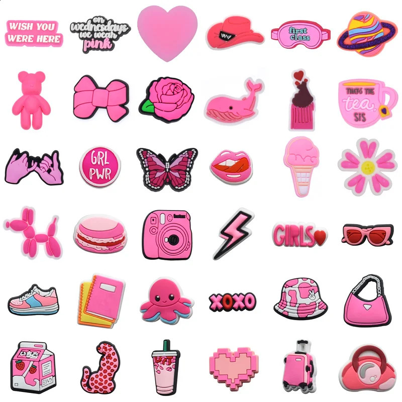36pcs Heart-shaped Series Shoe Charms For Clogs Bogg Bag Bubble Slides Sandals PVC Shoe Decorations Beach Bag Accessories 240909