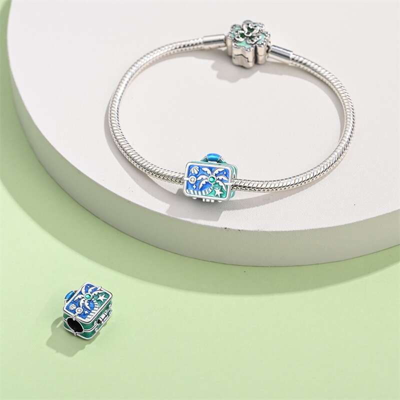 925 Sterling Silver Colorful Suitcase Bag Travel Charms Beads Fit Original Bracelets Fine DIY Anniversary Jewelry