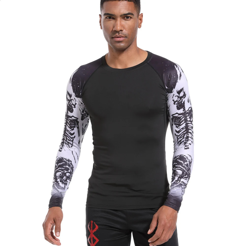 Mens Compression Shirt 3D Printed Long Sleeves Quick Drying Breathable Rash Guard Sports Jogging Gym Athletic Fitness Clothing 240905