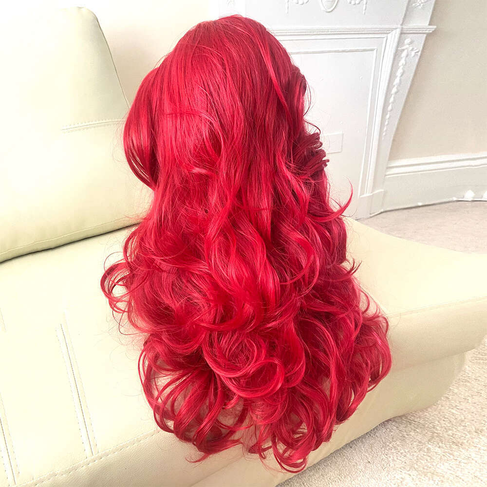 Fiery Lace Front Synthetic Beautiful And Bouncy Thick Wavy Stunning Human Hair Gorgeous Bright Red Wig
