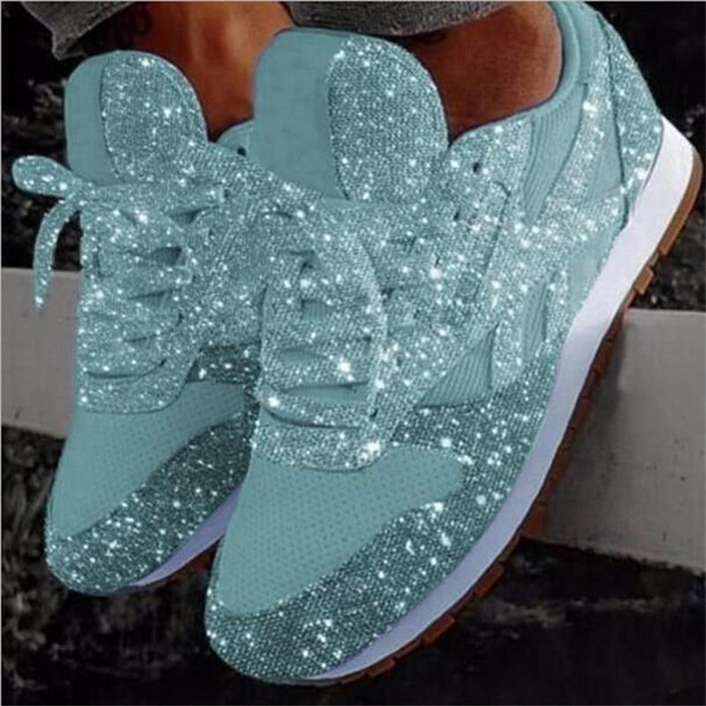 Stylish Women's Glitter Mesh Sneakers Plus Size Vulcanized Lace-Up Platform Casual Shoes for Outdoor & Sport Activities