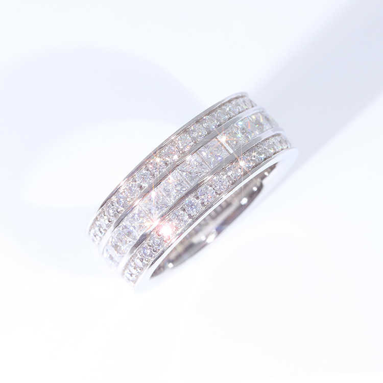 Custom Fashion Design 925 Solid Silver With 3 rows Moissanite diamonds Mens Hiphop jewelry Rings