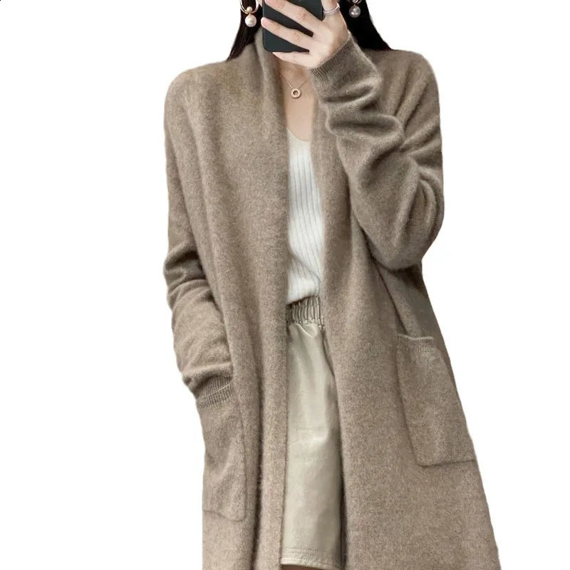 Womens outerwear sweater cardigan womens long sleeved style elegant pocket knitted E1034 240906
