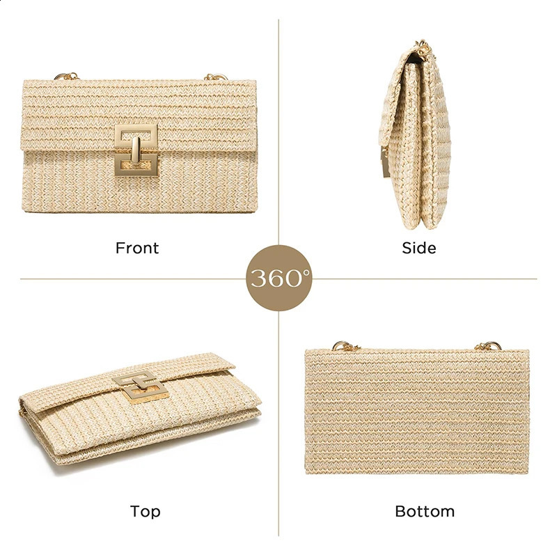 Grass envelope womens handbag summer beach Rafia willow wallet y ner shoulder messenger bag 240913
