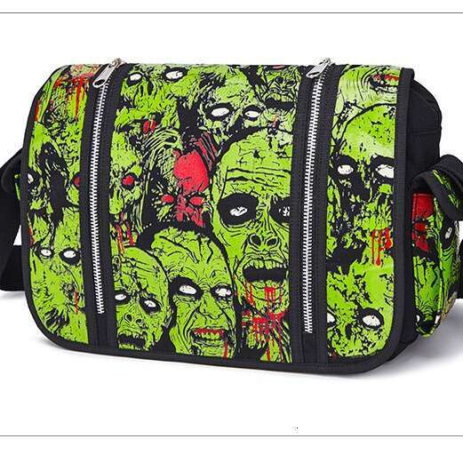 AMZZ Summer New Crossbody American Small Stand Shoulder Large Capacity Skull Head Fluorescent Printed Women's Canvas Bag