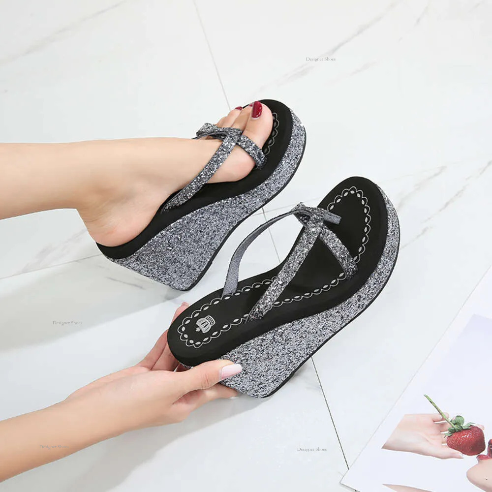 Summer New 2024 Women's Super Heel Slippers With Sparkling Crystal Herringbone High Heels s