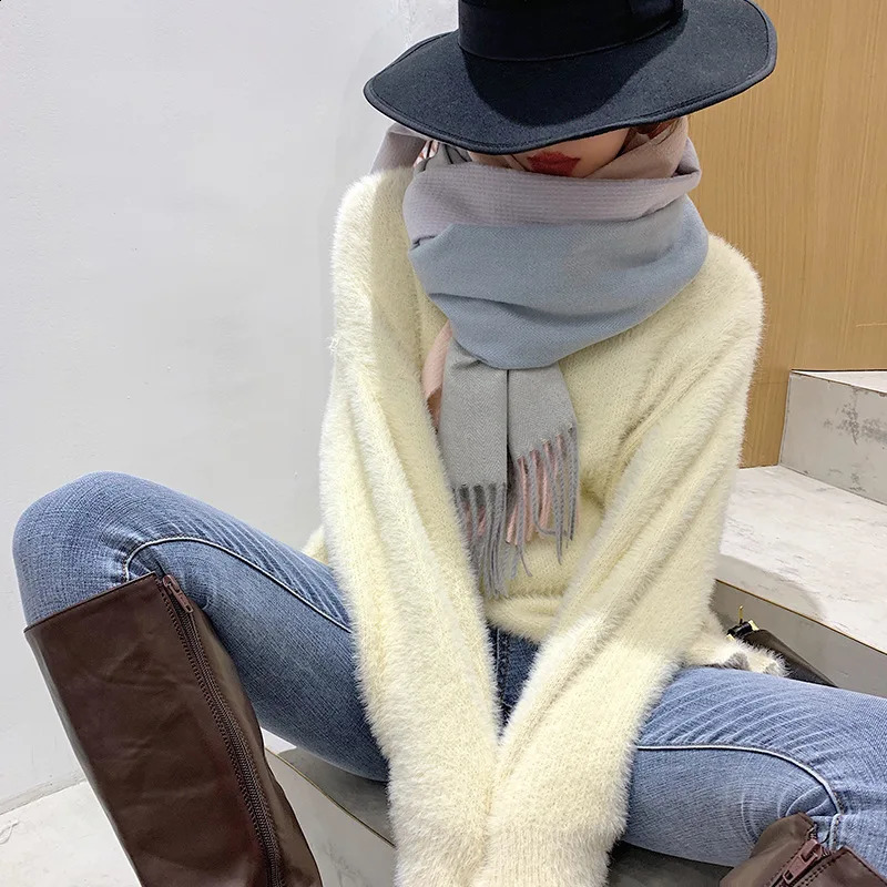 Double Sided Plaid Winter Women Cashmere Scarf Pashmina Shawls And Wraps Female Foulard Hijab Wool Stoles Head Scarves 240909
