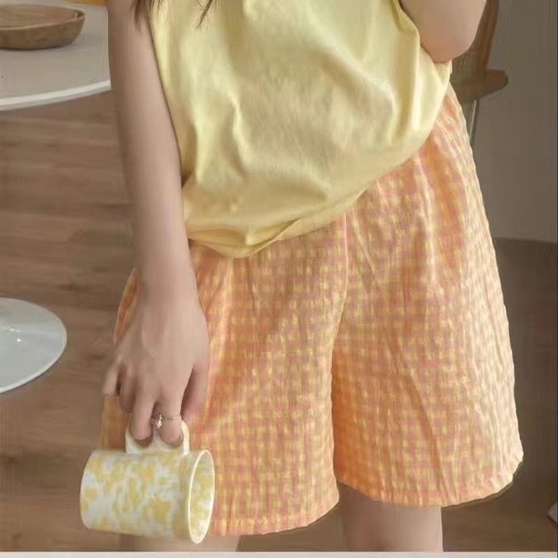 2024 Summer Women's Shorts Bottoms Pamas Cotton Soft By Checkered Printing Loose Home Thin Pants Women Sleepwear