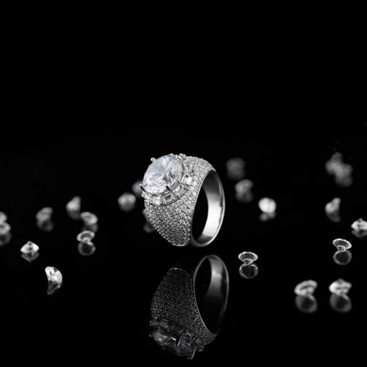 Rapper Solid Sterg Sier VVS Round Moissanite Dia Ring For Hip Hop Men