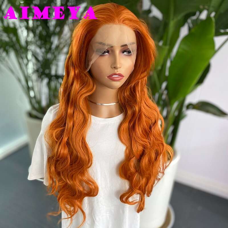 AIMEYA Orange Synthetic Lace Front For Women Natural Haire Long Loose Wave Wig Daily Use Cosplay Heat Resistant Fiber