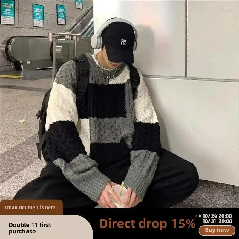 Men's Sweaters Black Zipper Sweater Winter Style Vintage Round Neck Knitted Top Trendy Brand Pullover Line Clothes Jacket