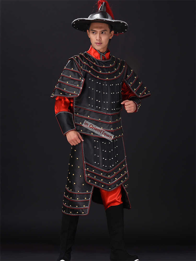 Ancient China Nan Bei and Ming Dynasty Clothing Male General Armor Stage Costume Black Warrior Battle Robe Performance Costume