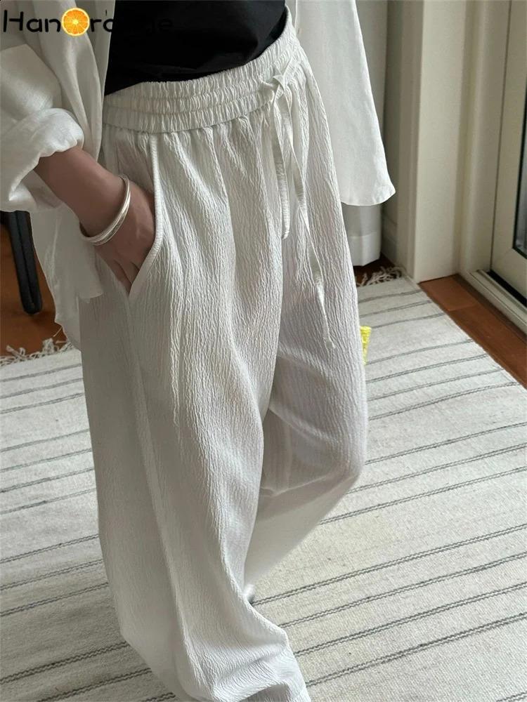 HanOrange Summer Lazy Striped Ice Silk Wide Leg Brushed Pants Womens Cool Comfortable Thin Tight WhiteGreenBlack 240913