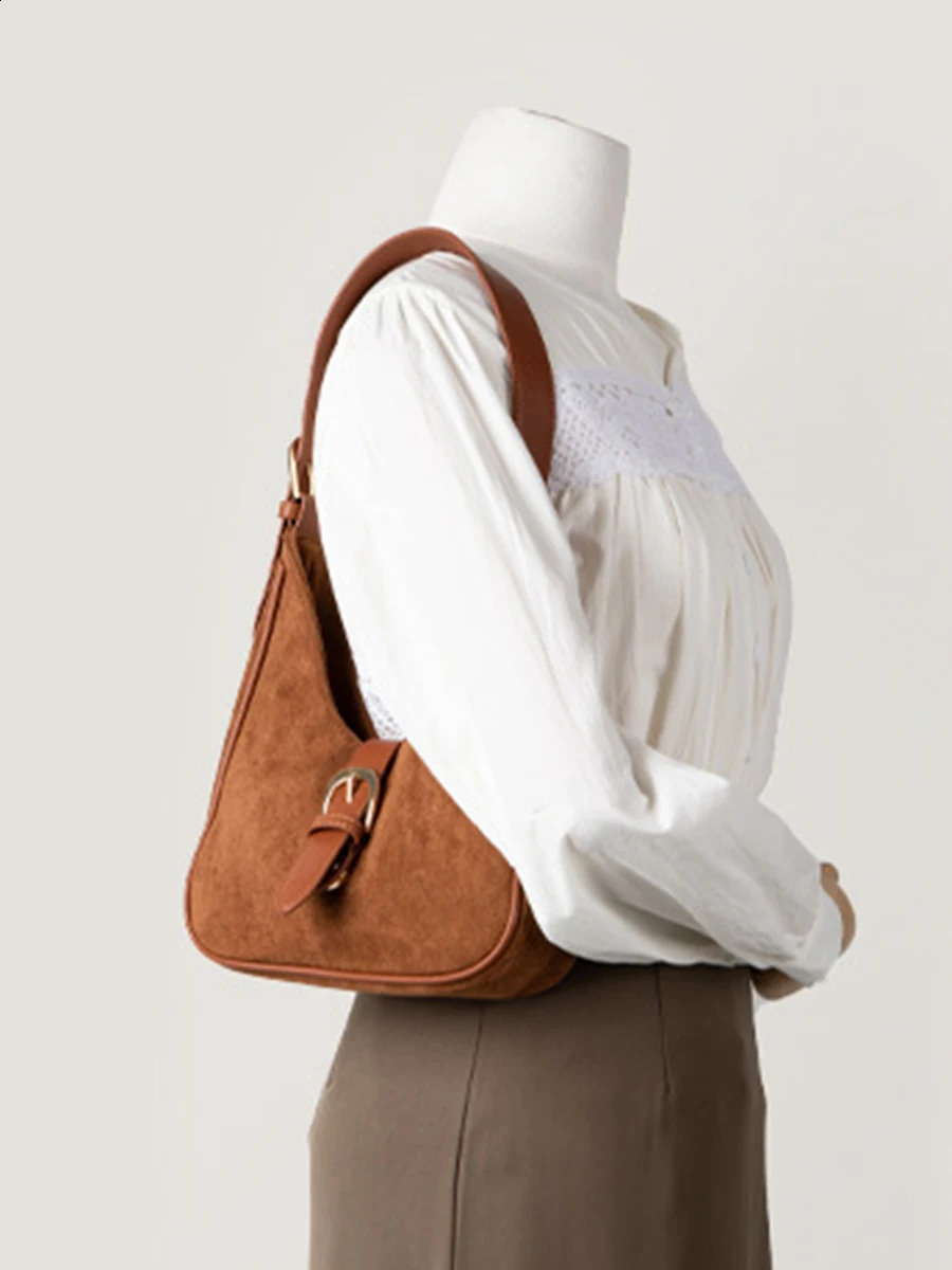 Fashion Korean Autumn Patchwork Shoulder Bags Ladies Faux Suede Underarm Bag Casual Street Tote Simple Vintage Handbags 240913