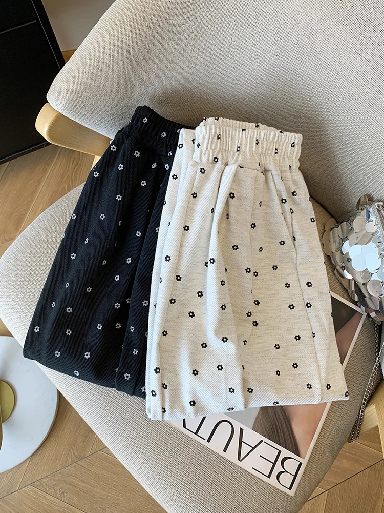 Retro floral womens pants high waisted fully matched with Korean fashion Y2K casual autumn loose 240913