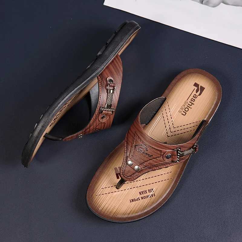 New Handmade Leather Slippers Summer Fashion Mens Flip-Flops Outdoor Beach Slippers Breathable Comfortable Designer M240914