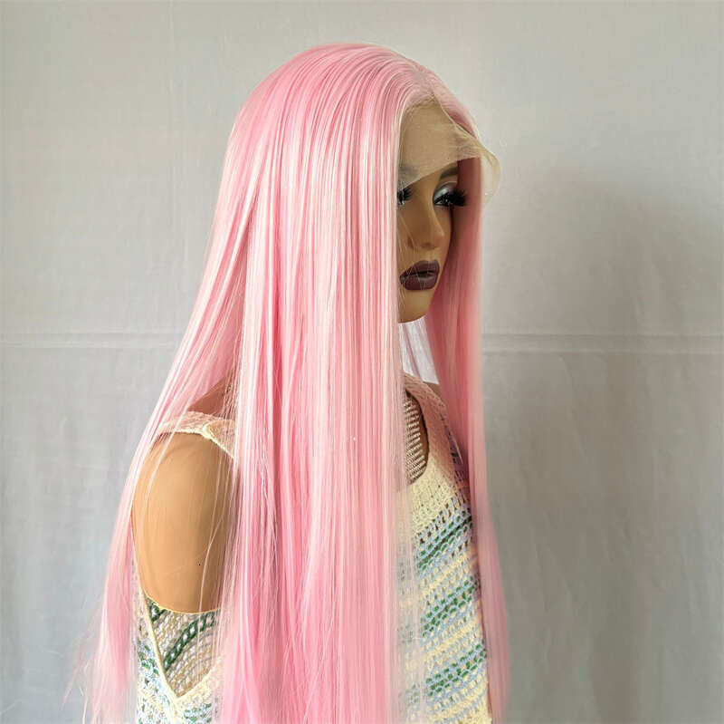 Synthetic 30 Inch Super Long Straight Hair HD Transparent Lace Wig Pink Blonde Cospaly Wigs For Woman