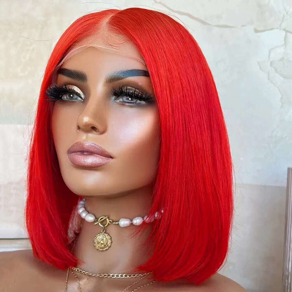 Hot Red Bob Wigs For Women Girls Heat Resistant Natural Straight Short Lace Front Synthetic Hair Daily Wear BOB Wig