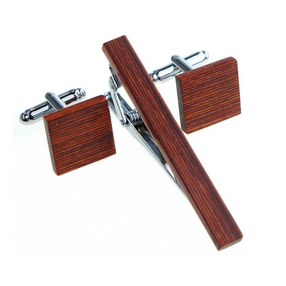Wooden tie clip and cufflink set suitable for mens classic tie clip cufflink set copper tie rod brown blue tie collar pin jewelry gift W240914