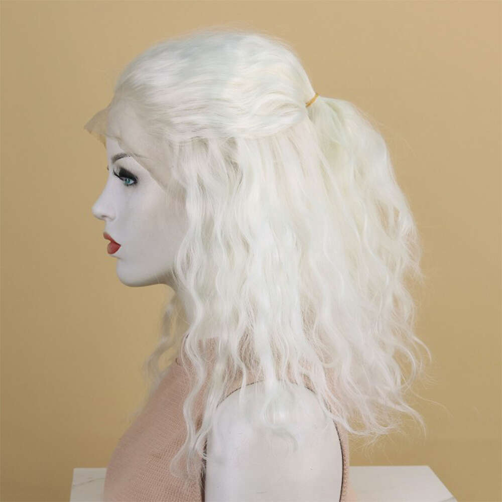 White Blonde Shoulder Length Warmth Beach Wavy Synthetic Lace Front Wig Heat Resistant Soft Fibers Natural Haire Free Part