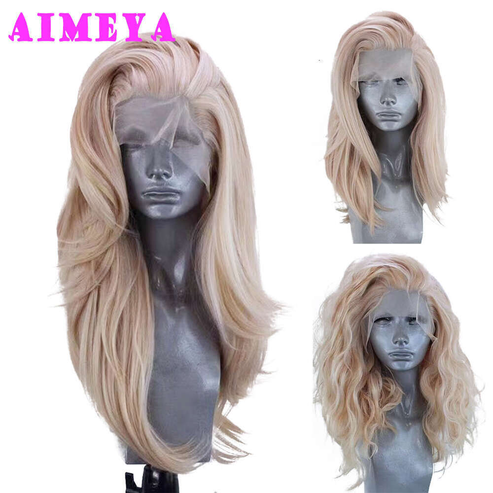 AIMEYA Mix Blonde Long Natural Wave Synthetic Hair Heat Resistant Lace Front Wig Loose Curly Daily Use Cosplay Wigs