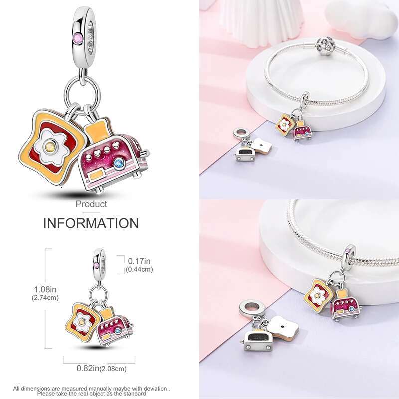 925 Sterling Silver Summer Style Charms ice cream Fruits toaster Bead Pendant Fit Original Bracelet Charm DIY Jewelry