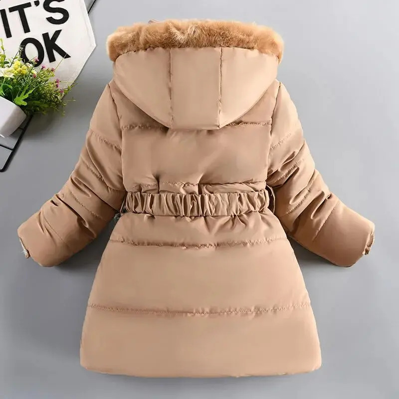 Winter Jacket Girls Parkas Green Hooded Children Thicken Warm Coat Cotton Padded Clothes Snow Wear For Kids 240905
