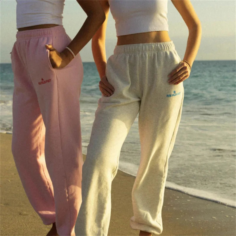 Fashionable printed sports pants for women casual elastic high waisted Trouser Streetwear fitness gym jogger womens loose Y2k 240913