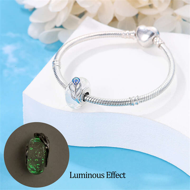 925 Sterling Silver Colorful Butterfly Dolphin Luminous Glass Charms Beads Fit Original Bracelets Fine DIY Jewelry