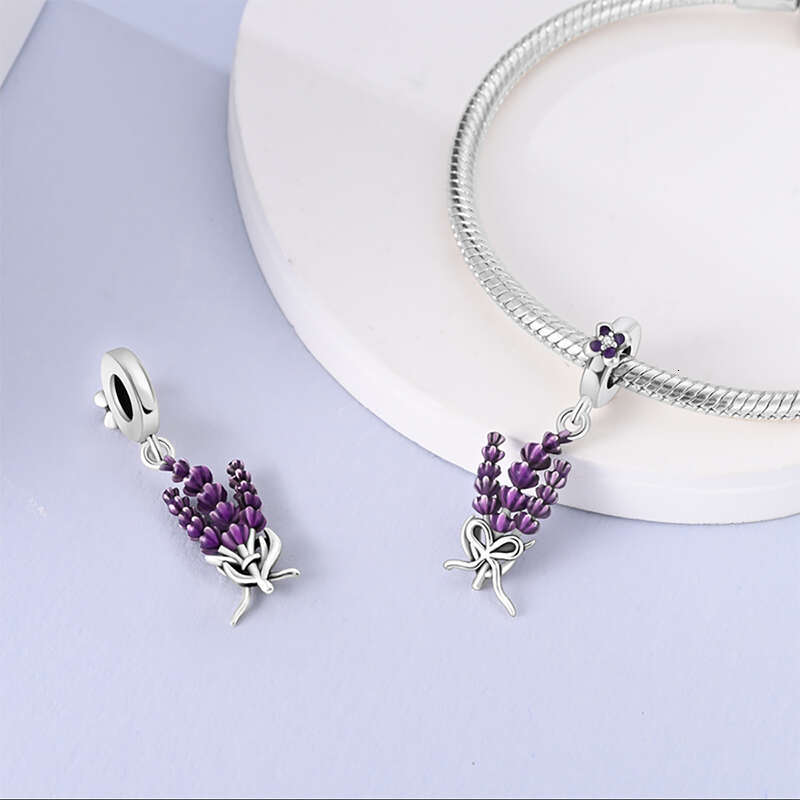 Fit Original Bracelets 925 Sterling Silver Butterfly Lavender Sunflower Cone Tulip Plant Charms Beads DIY Jewelry