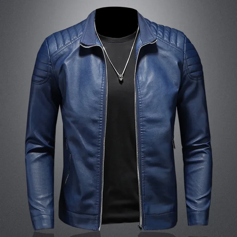 Spring Moto Pu leather jacket mens motorcycle stand collar casual windproof fashion clothing 240904