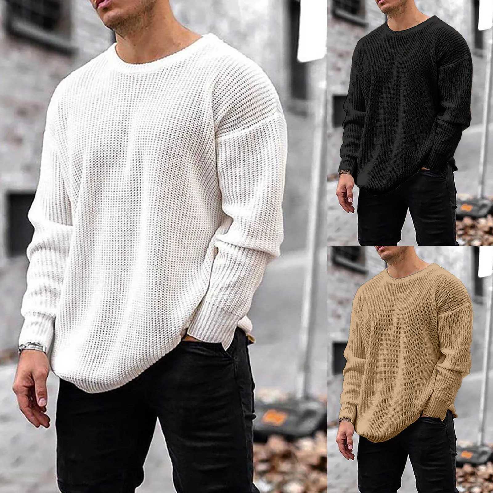 Men Autumn Winter Long Sleeve Solid Sweater Loose Cotton Sweater Pullovers Men High Elasticity Fashion Male Pullover Z240921